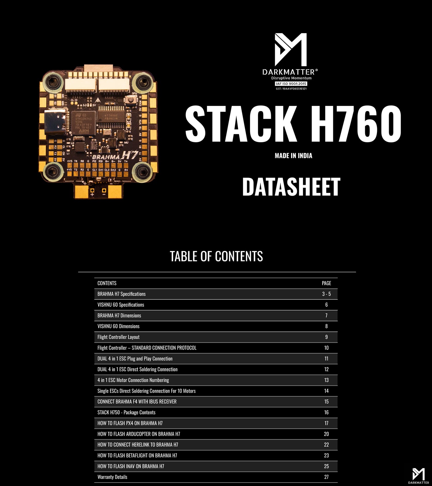 Aircraft Stack Darkmatter® STACK H760 | PX4, Ardupilot, Betaflight & iNav supported