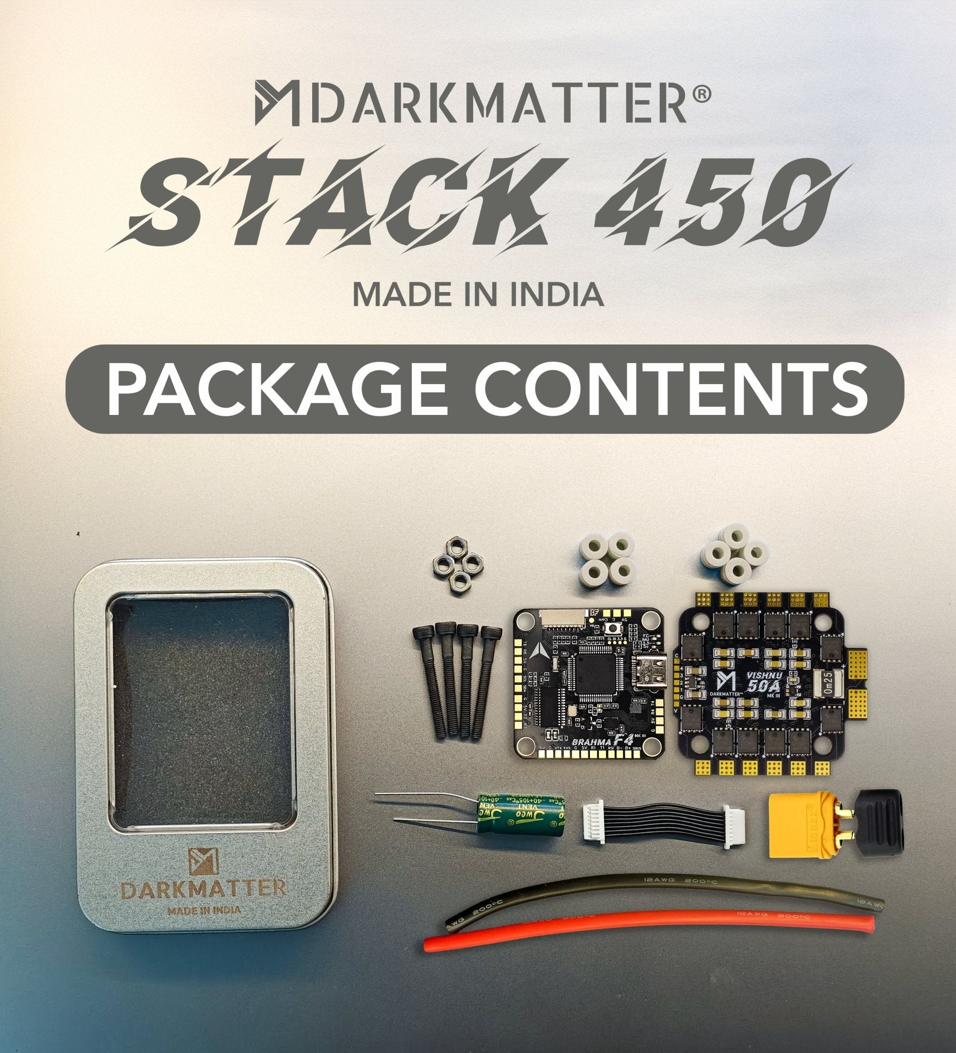 STACK 450 | BRAHMA F4 MK - III + VISHNU 50 MK - II | Flight Controller & ESC stack for UAV / Drone | Manufactured In India - Darkmatter®